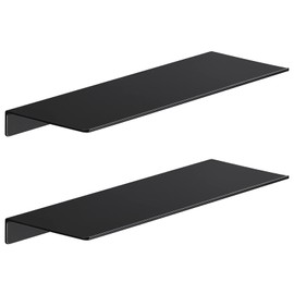 Danpoo Black Floating Shelves for Wall Storage, Metal Wall Shelves for Living Room, Bathroom, Kitchen, 16” Display Shelves for Collectibles(2 PCS)