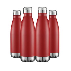 HASLE OUTFITTERS 17oz Cola Shape Design Water Bottle Bulk 4PC Red,750ML Keeps Water 24 Hours Cold,12 Hours Hot,Sweat-Free Exterior Wall, Perfect for the Go and Easy Grip Carrying