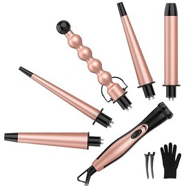 BESTOPE PRO  5 in 1 Curling Iron Set - BESTOPE PRO Curling Wand Iron with Interchangeable Barrels,  Hair Curler Wand for Hairstyle, Instant Heat Up for All Hair Types, Heat Protective Glove & 2 Clips Best Mother's Day Gift Comfort Adjustable Rose Gold