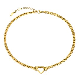 Oidea Gold Plated Heart Choker Necklace for Women, Punk Cuban Curb Link Chain Necklace Adjustable Neckband Collar Choker Jewelry Gift, Chain 16.14"+1.96"