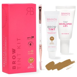 RB RENATA BEAUTY RB RENATA BEAUTY Brow Tint Kit C Eyebrow Tint Set C Dye Kit with Color Tint, Cream Developer and Styling Brush C Long-Lasting Effect Up to 4 Weeks C 30 Applications [Light Brown]