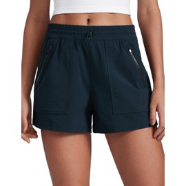 CRZ YOGA Stretch Hiking Shorts for Women 3” Lightweight Cargo for Athletic Travel Outdoor with Zip Pockets Water Resistance True Navy Medium