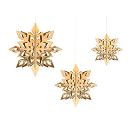 PartyDeco 6 Gold Christmas Hanging 3D Snowflakes, Festive Hanging Decorations, Gold Christmas Snowflakes, Snowflake Decoration