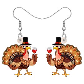 OUSIO Thanksgiving Cute Turkey Earrings Pumpkin Chicken Fun Autumn Farm Animals Dangle Jewelry For Women Charms Party Gifts (Brown)