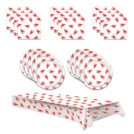 Beistle Crawfish Dinnerware Bundle | Dinner Plates, Tablecover, Luncheon Napkins | Great for Mardi Gras, Themed Events, Birthday Party, Family Reunions, Sea-Side Picnic