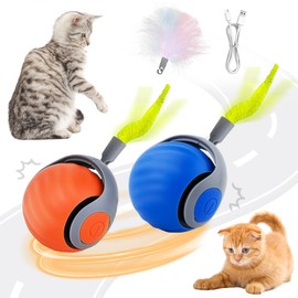 2Packs Speedy Tail 2.0 Cat Toy Interactive Ball 2025 New Generation for Indoor Automatic Self Moving Electric Smart Rolling Cat Interactive Toys (Blue + Orange)