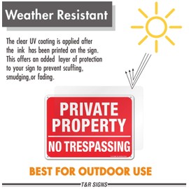 Private Property No Trespassing Sign - 4 Pack - 10 x 7 Inches Rust Free .040 Aluminum Reflective - UV Protected, Waterproof, Weatherproof and Fade Resistant - Easy to Install - Outdoor or Indoor Use