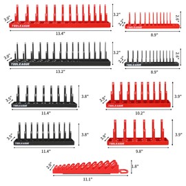 TOOLEAGUE 9Pcs Socket Organizer Tray and Magnetic Wrench Holder Set,Red SAE & Black Metric, 1/2", 1/4", 3/8" Socket Storage Trays for Tool Box Drawer