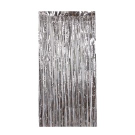 2 pcs 6.5 ft x 3.3 ft Metallic Tinsel Foil Fringe Curtain, Shiny Hanging Streamers, Long Strands Decoration, Colourful Sparkle, Photo Booth Backdrop (Silver, 1m width x 2m Height)