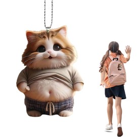 KVKIE Cat Key Holder, 1 Piece Funny Cute Fat Cat Goods, Acrylic Key Holder, Laughing Cat, Mascot, Keychain, Keychain, Car Backpack, etc. Can be hung for decoration, Orange color