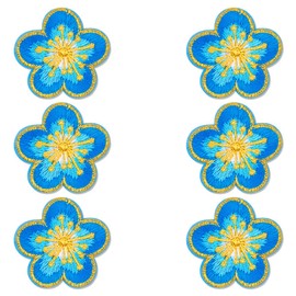 Small Plum Appliqué Patches - 6 Pcs Small Plum Iron on Patches Flower with Gold Trimming Decorative for Clothing Sew on Patches for Jackets Jeans Bags Clothes Arts Crafts DIY Decoration(Blue)