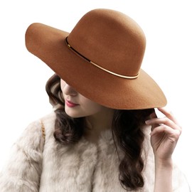 ASSQI Women’s 100% Wool Felt Floppy Hat Fedora Wide Brim Cloche Bowler Hat Foldable, Coffee Khaki, One Size