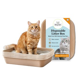 Kitty Sift Disposable Cat Litter Box Jumbo, 6 Pack, Eco-Friendly Cardboard Disposable Litter Box for Cats, Portable Travel Litter Box with Odor Control