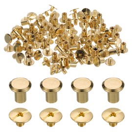 sourcing map 50set M5 x 7mm Chicago Screw Metal Phillips Head Binding Screws Post Nail Rivet Stud Screw Rivets for DIY Leather Belt Bag Craft Bookbinding, Gold Tone