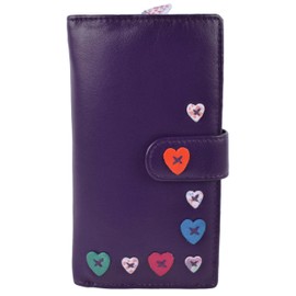 Ladies Leather Large Tab Purse/Wallet by Mala; Lucy Collection Handy Heart (Purple)