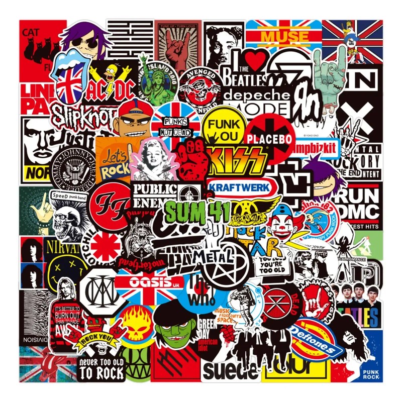 Grupo De Rock 100 Calcomanias Stickers De Pvc Vs Agua