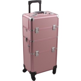 Hiker Foscari 2-In-1 Rolling Makeup Case Professional Nail Travel Organizer Box, Pink Matte, 22 Pound