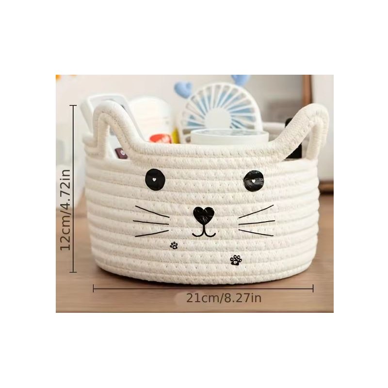 Cat-Shaped Cotton Rope Storage Basket for Pet Toy Organization –