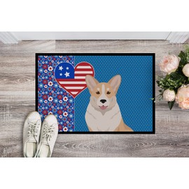 Caroline's Treasures WDK5301JMAT Fawn Cardigan Corgi USA American Indoor or Outdoor Mat 24x36 Front Door Mat Indoor Outdoor Rugs for Entryway, Non Slip Washable Low Pile, 24H X 36W