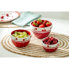 Gracie China Shop Red Cherry 3-Piece Hand Painted Mixing Bowl Set