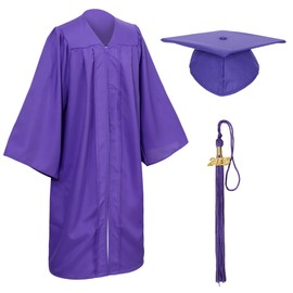 D DODOU Unisex Matte Graduation Cap and Gown Tassel Package for High School and Bachelor (Standard, Purple, 51)