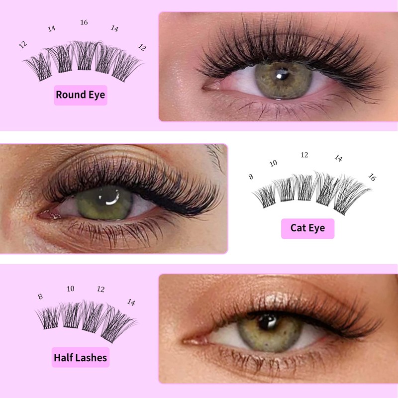 VEYESBEAUTY Lash Clusters Kit Individual Eyelash Extensions Thin & Invisible