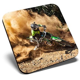 Great Single Coaster Square - Motocross Dirt Bike Rider |Glossy Quality Coasters | Tabletop Protection for Any Table Type #14549