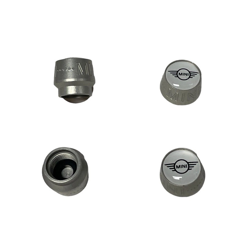 MINI Cooper Emblem Logo Silver Tire Valve Stem Caps Set