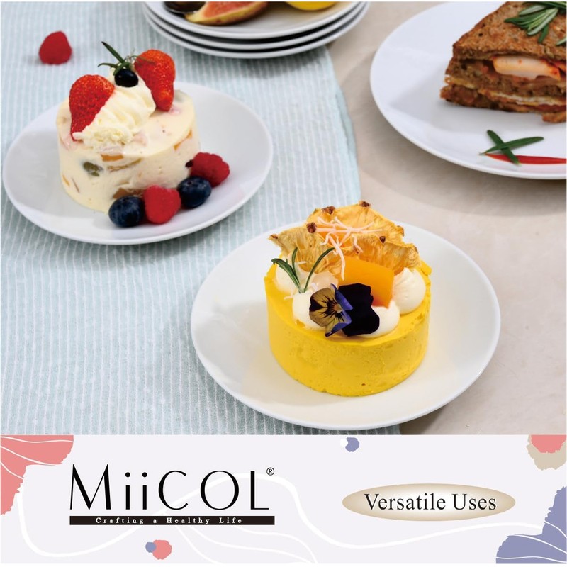 Miicol Small Dessert Plates Set of 6, Ceramic White Appetizer