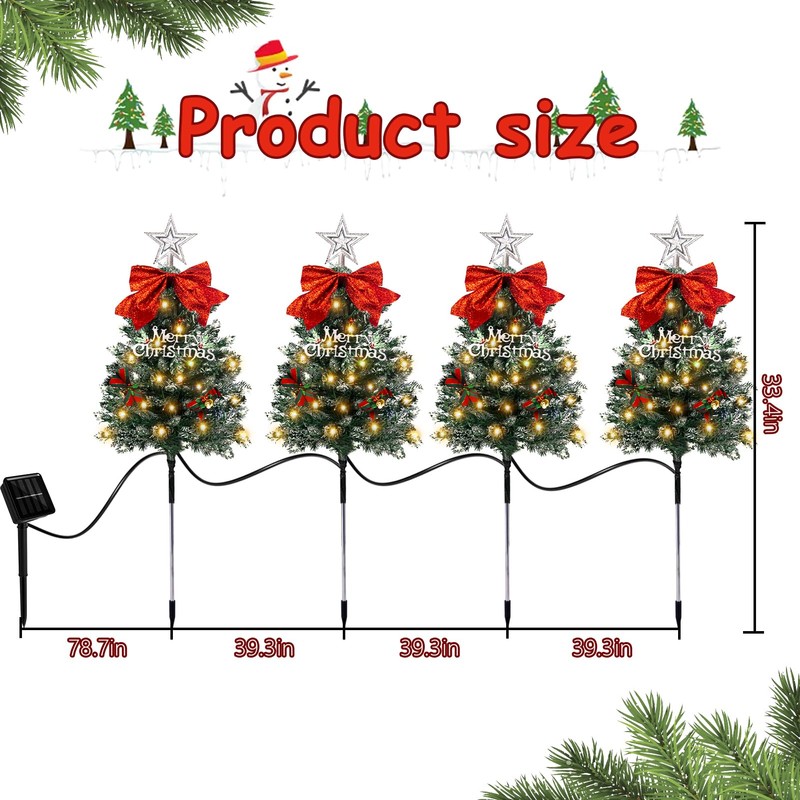 TAILERRI Christmas Tree Solar Pathway Lights Outdoor Decor, 4 Pack,