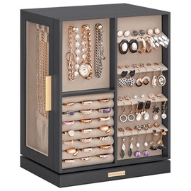 SONGMICS Jewelry Box 360° Rotating, Jewelry Storage Case with 5 Drawers, Jewelry Organizer, Glass Window, Spacious, Vertical Jewelry Storage, Open Design, Great Gift, Slate Gray UJBC170G01