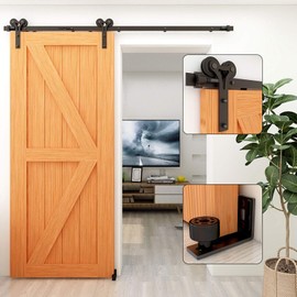 CCJH 8ft/244cm Sliding Barn Door Hardware Kit with Barn Door Floor Guide Heavy Duty for Single Wooden Door Max Fit 48"/121cm Wide Door Panel（Y Shape）