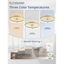 ZMISHIBO Low Profile Ceiling Fans with Lights and Remote, 20 Inch Flush Mount Ceiling Fan with Light, 3000K-6000K Dimmable Fandelier LED Fan Light, 6 Wind Speeds Gold Ceiling Fans for Bedroom