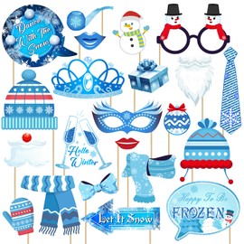 Winter Wonderland Photo Booth Props Kit, 22 pcs Snowflake Photo Booth Props, Wintertime Holiday Party Photo Booth Props, Winter Christmas Party Photo Booth Props for Winter Themed Decorations