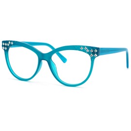 Zeelool TR90 Cat Eye Glasses Rhinestones Eyewear Blue Light Blocking Glasses Anti Eyestrain Computer Glasses for Women Oversized Glasses ZJGT178004-02 Blue