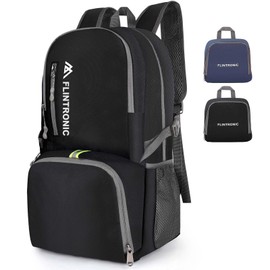flintronic Ultra Lightweight Foldable Backpack, 24L Small Hiking Rucksack, Unisex Water Resistant Walking Backpack for Outdoor Sports, Hiking, Travelling, Walking, Camping (Black)