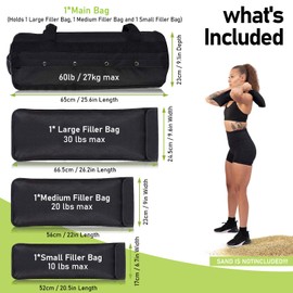 Kugooyi Fitness Sandbag Set for Strength Workout, 5-30kg Filled Power Bags with 3 Inner Bags, 6 Handles for Strength Powerlifting Running Heavy Workout Home Gym Weighted Exercise
