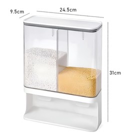 Wall-Mounted Dry Food Dispenser, with 1 Measuring Cups,Plastic Container Storage Box,Rice Dispenser,Kitchen Organization Case, for Grain, Rice, Candy, Coffee Beans