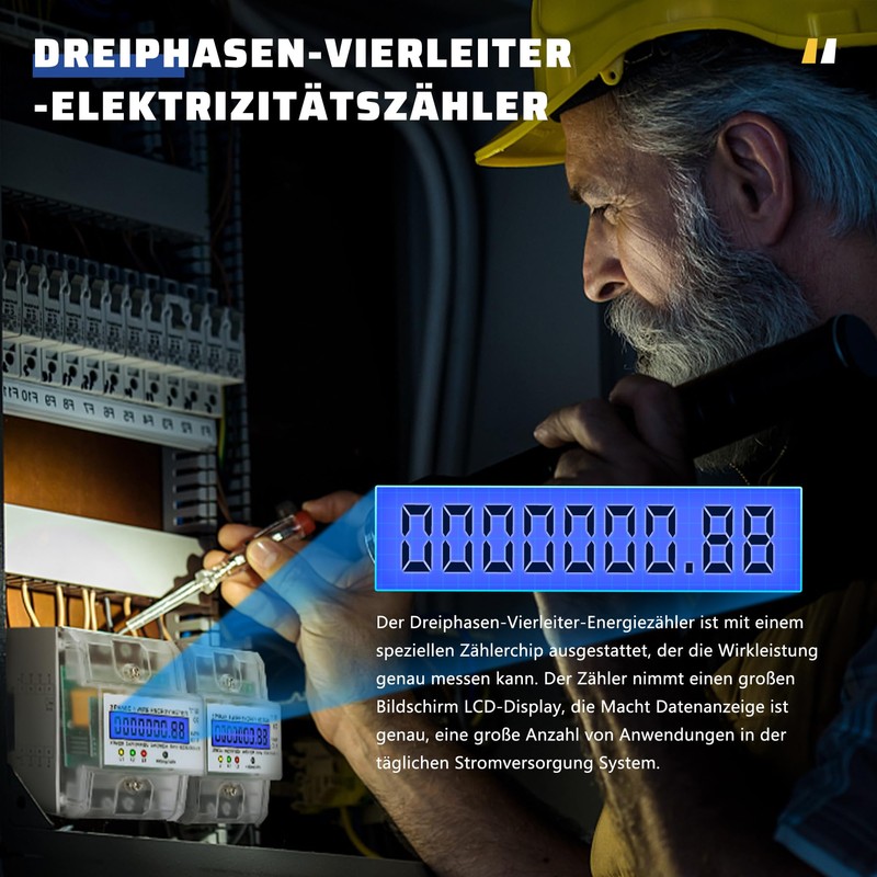 BOSYTRO Electricity Meter, 3-Phase Electricity Meter, DIN Rail 230 /