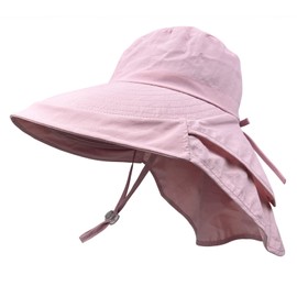 Women Sun Hats UV Protection Wide Brim Foldable Ponytail Hole Beach Hats with Neck Cover for Gardening (Pink)