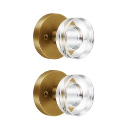 naubea 2 Pack Antique Brass Dummy Door Knob Crystal Glass Dummy Door Knobs Interior, Round Antique Door Knob Antique Brass Dummy Door Handle Interior for Hall Pantry Closet Door Knobs