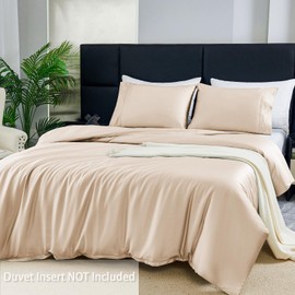 HCORA Cooling Duvet Cover King Size - 100% Viscose Derived from Bamboo - 600 Thread Count Luxury 3 PCS Duvet Cover Set - Silky, Breathable, Cooling Comforter Cover with Zipper and Corner Ties (Khaki)