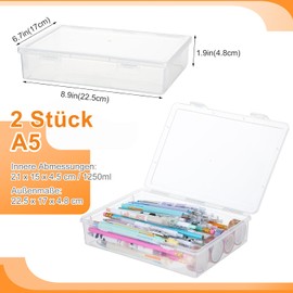 Nuyoah Storage Box with Lid, A5 Plastic Box, Small, Pack of 2, Plastic Box with Lid, Pen Box, Portable Archive Box with Snap Tight, Stackable for Paper, Stationery, Cosmetics, Tool Parts