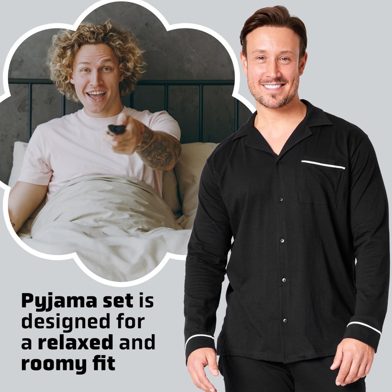 CityComfort Men's Long Pyjamas with Button Placket Lounge Set M