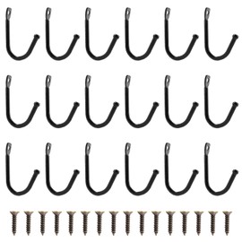 Auvotuis 24Pcs Single Iron Hooks, Decorative J Shaped Wall Mounted Single Coat Hooks with Screws for Hanging Bag, Key, Cup (Black, 1.4 x 1 Inch)