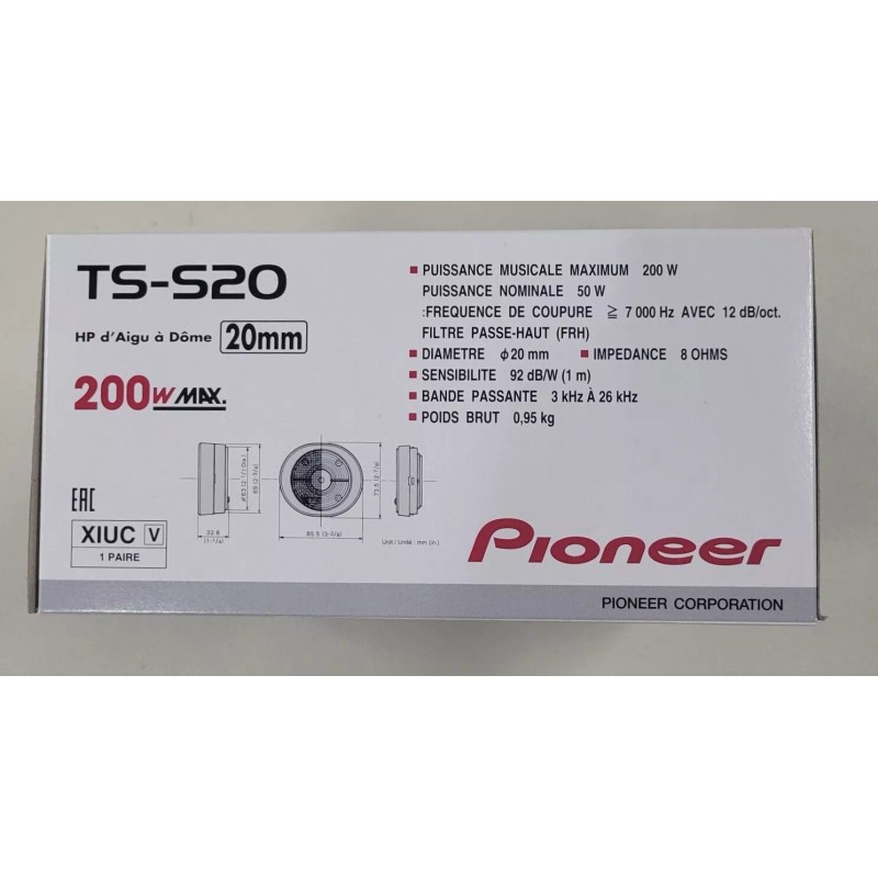 Pioneer TS-S20 200 Watt 3/4" High-Power Dome Car Tweeters Brand