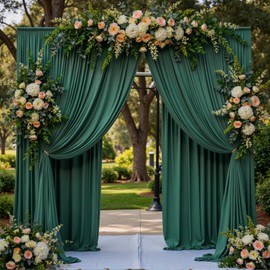 10 ft x 10 ft Wrinkle Free Hunter Green Backdrop Curtain for Parties, Polyester Dark Green Photo Backdrop Drapes 2 Panels 5x10ft for Baby Shower Wedding Birthday Party Photography Curtains