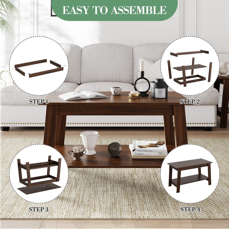 31.49" Coffee Table, 2-Tier Small Living Room Table, Rustic Modern