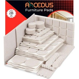 ARCEDUS Felt Furniture Pads 246 pcs Beige Chair Feet Protectors Hardwood Floors No Slip