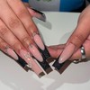 Goiern Press on Nails Long Rhinestone Pink Fake Nails Black
